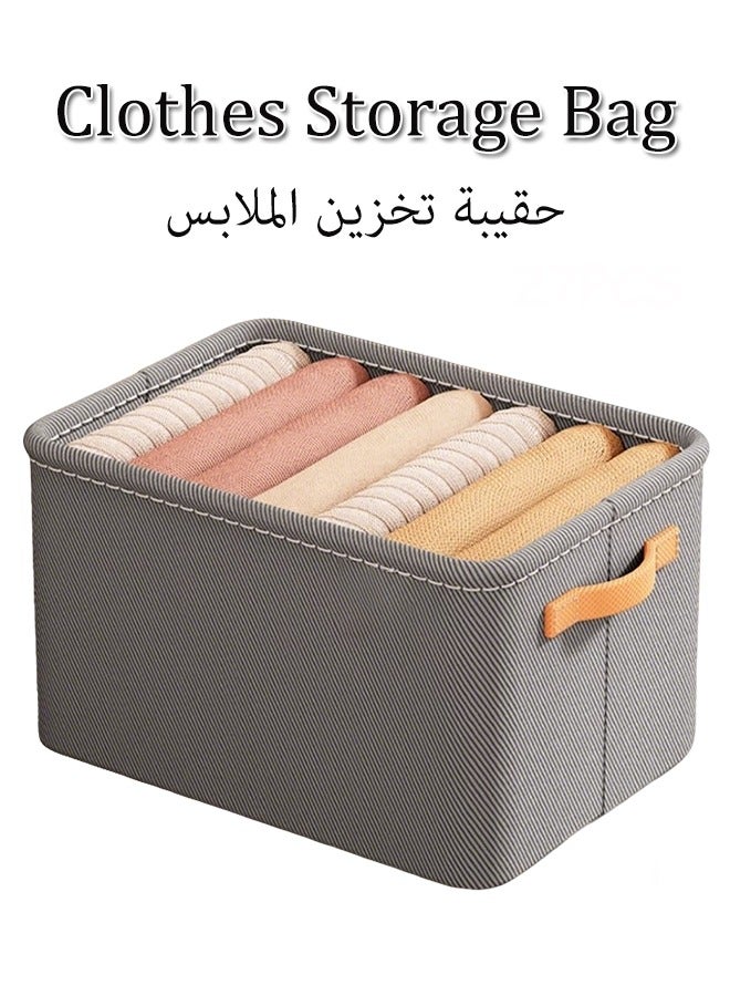 حقيبة تخزين الملابس، صندوق تخزين الملابس، منظم صناديق التخزين، صندوق تخزين الخزانة، منظم ملابس خزانة الملابس، صناديق تخزين قماشية للتنظيم، صندوق تخزين ملابس قابل للطي، منظم تخزين خزانة قابل للطي، منظم صناديق تخزين بمقبض، منظم رفوف الخزانة والتخزين، صندوق تنظيم معزز قابل للتكديس بسعة كبيرة (رمادي) - Image 1